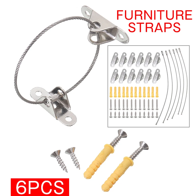 6Pcs/Set Furniture Straps Sling Anchors Anti Tip Kit Steel Wall Anchor Protector Maintain Secure Peotection Safty Accessories
6Pcs/Set Furniture Straps Sling Anchors Anti Tip Kit Steel Wall Anchor Protector Maintain Secure Peotection Safty Accessories