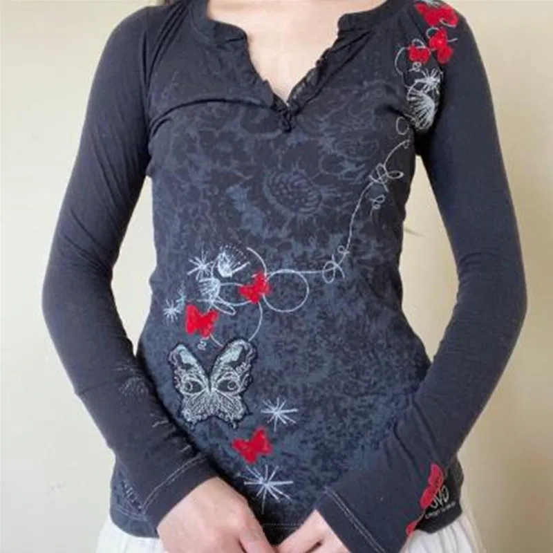 Aesthetic Top Fairy Grunge y2k Clothes Women Butterfly Print Lace Trim V Neck Long Sleeve Tees Gothic T Shirt 2000s Clothing
Aesthetic Top Fairy Grunge y2k Clothes Women Butterfly Print Lace Trim V Neck Long Sleeve Tees Gothic T Shirt 2000s Clothing