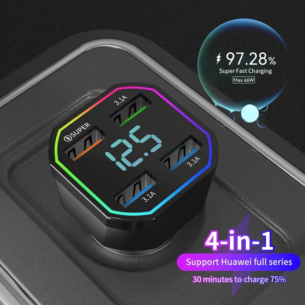 66W USB Car Charger 12V/24V Phone Fast Charger for Car 4 Port PD QC3.0 Type C Charger Adapter for iphone Xiaomi Huawei Samsung
66W USB Car Charger 12V/24V Phone Fast Charger for Car 4 Port PD QC3.0 Type C Charger Adapter for iphone Xiaomi Huawei Samsung