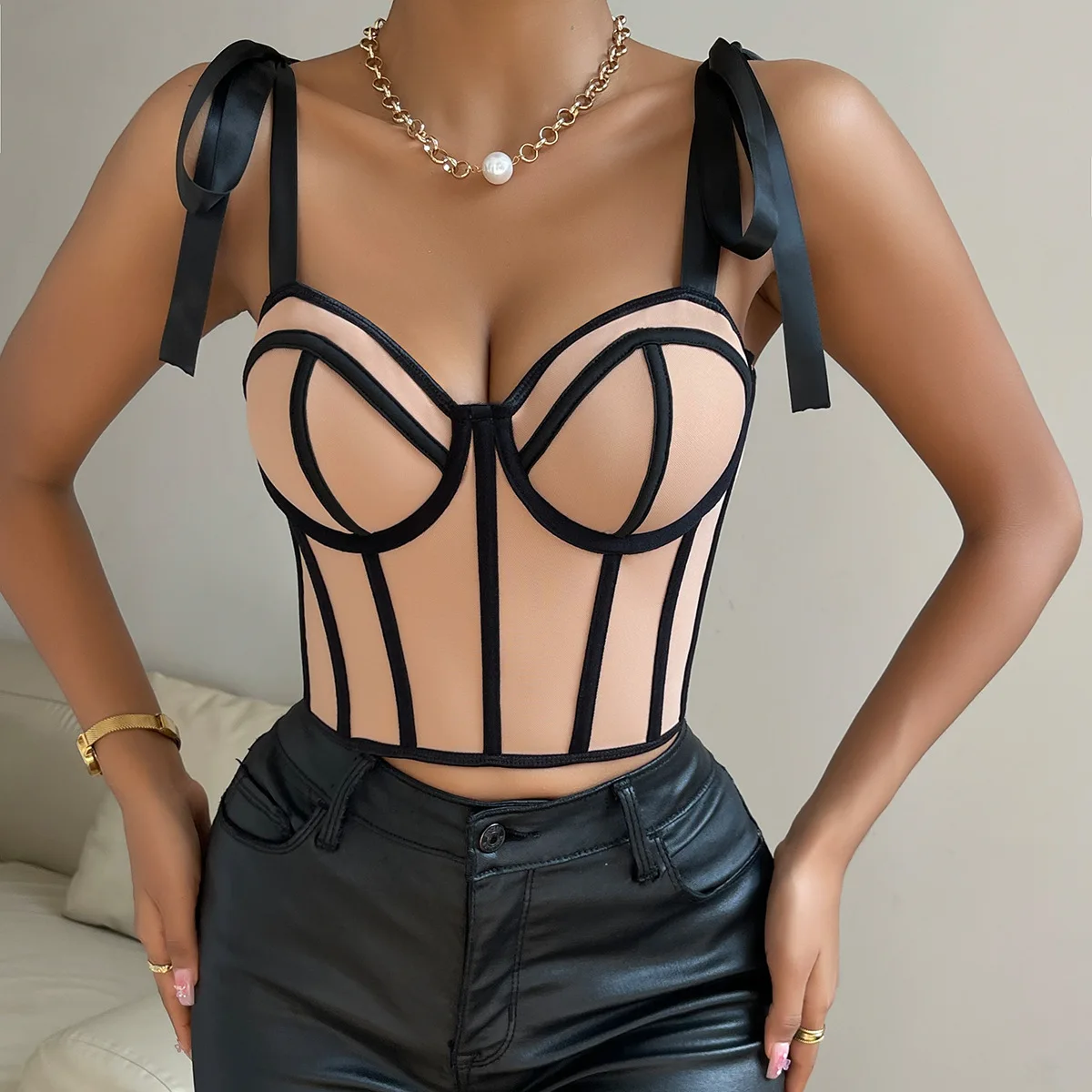

Summer Bowknot Corset Strapless Crop Tops for Women Sleeveless Lace-up Halter Bustier 2024 Fashion Sling Tank Top Slim Fit Camis
