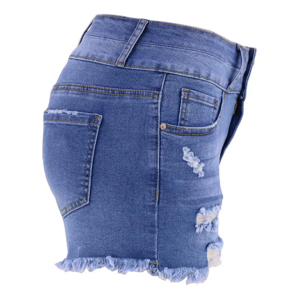

Women Jeans Stylish Women's High Waist Denim Shorts with Ripped Edge Detail Slim Fit Button Closure Soft Breathable for Summer