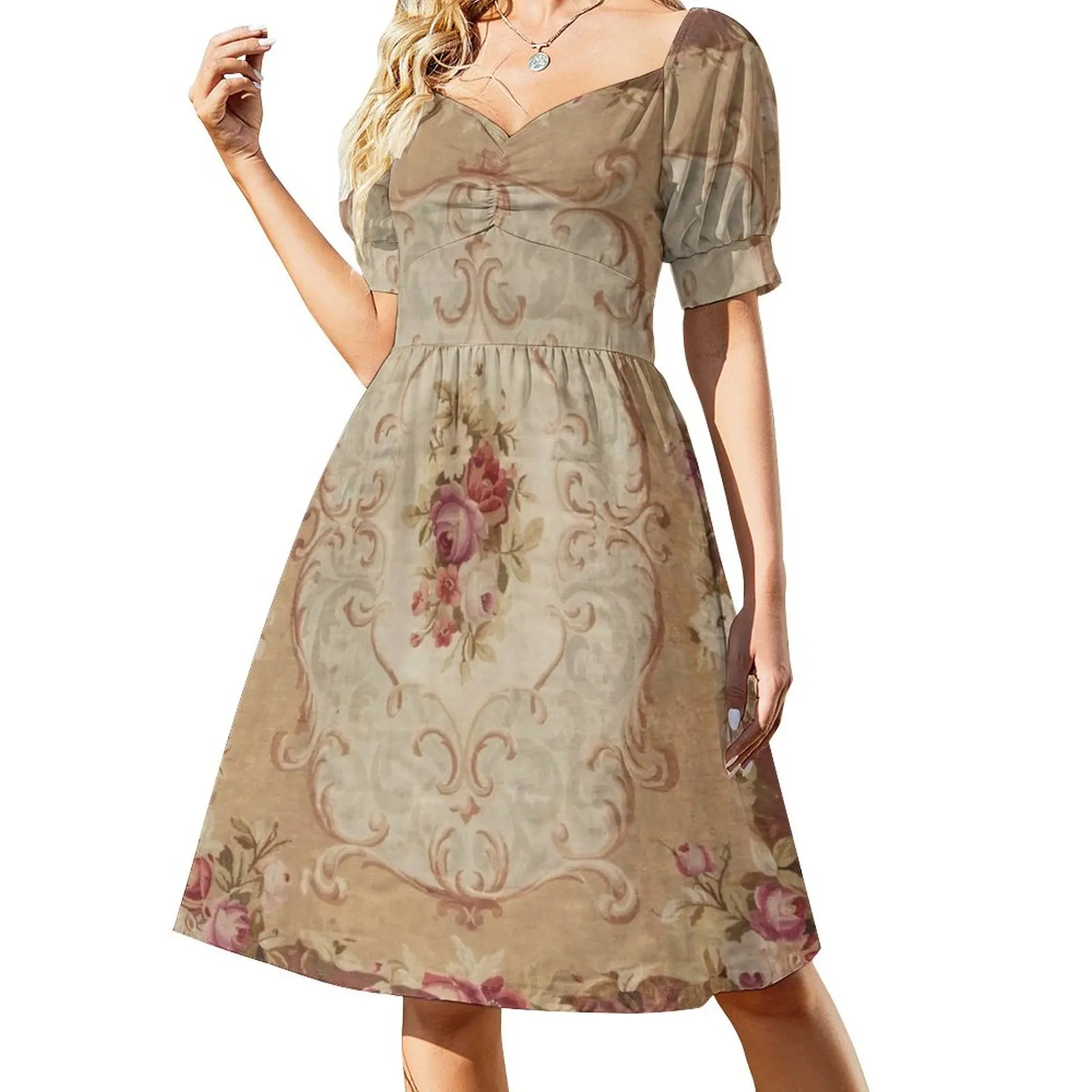 Antique Rose Floral French Aubusson Rug Print Dress party dresses women Long dress woman
Antique Rose Floral French Aubusson Rug Print Dress party dresses women Long dress woman