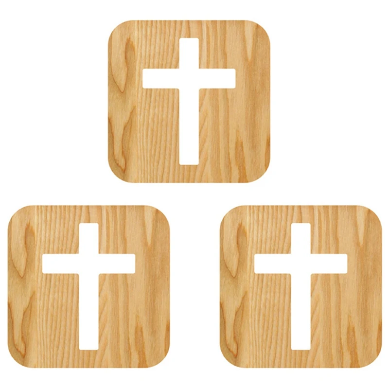 

3X 3D LED Lamp Night Light USB Desk Table Lamps Christianity Crucifix Crafts For Gift Home Decoration Wooden Cross