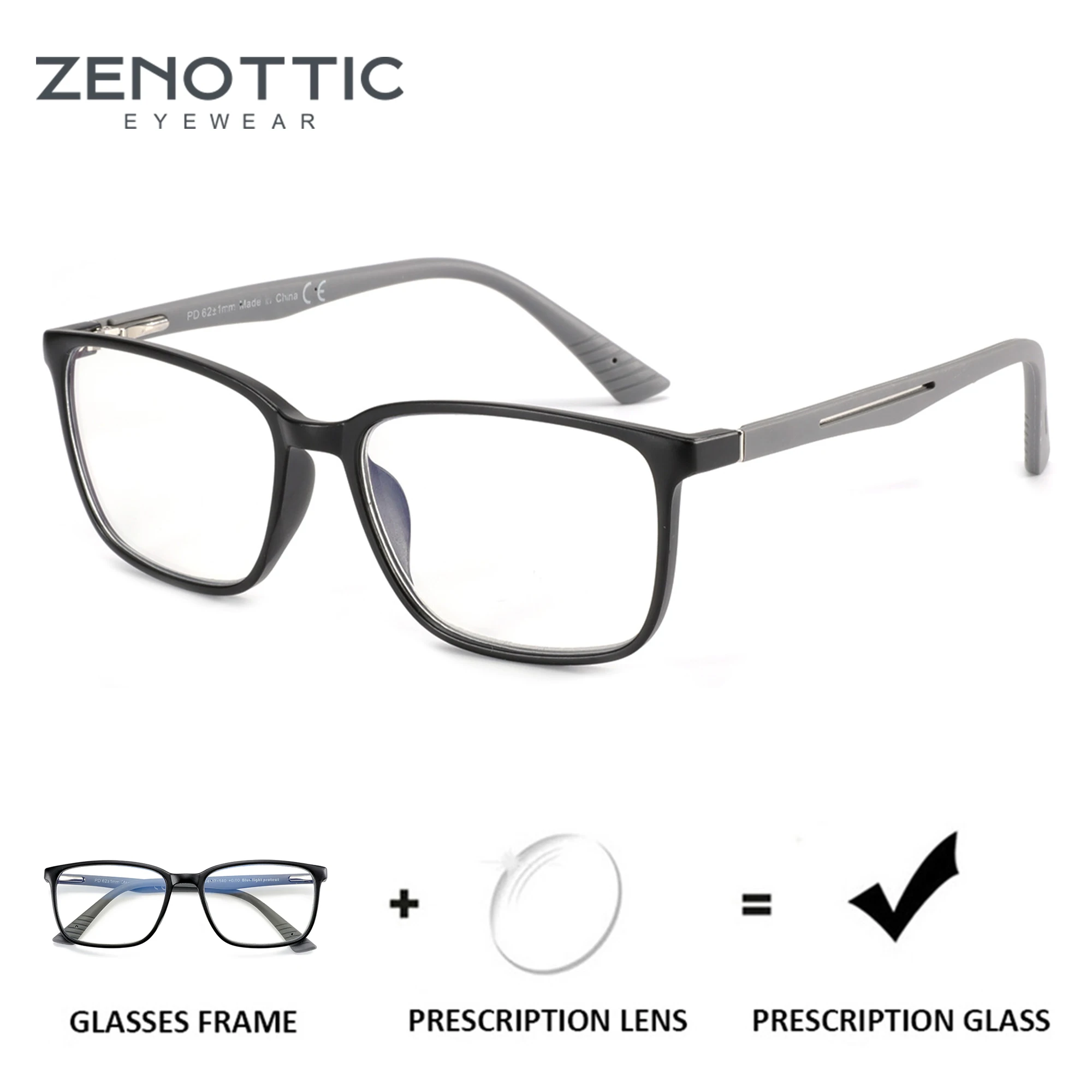 

ZENOTTIC 2024 Square Prescription Glasses Ultra Light Eyewear Frame Fashion Optical Myopia Blue Light Prescription Eyeglasses