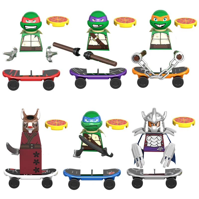 

6Pcs/Set TMNT Mini Action Figures Ninja Turtle Bricks Leo Raph Don Doll Assemble Building Blocks MOC DIY Toys For Children