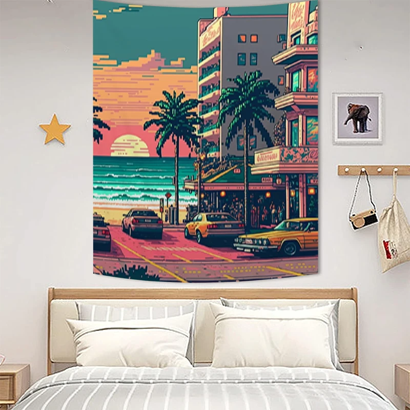 

Tapestry on the Wall Decor Cities Pixel Art Aesthetic Room Decoration Tapries Tapestries Decors Home Bedroom Fabric Hanging