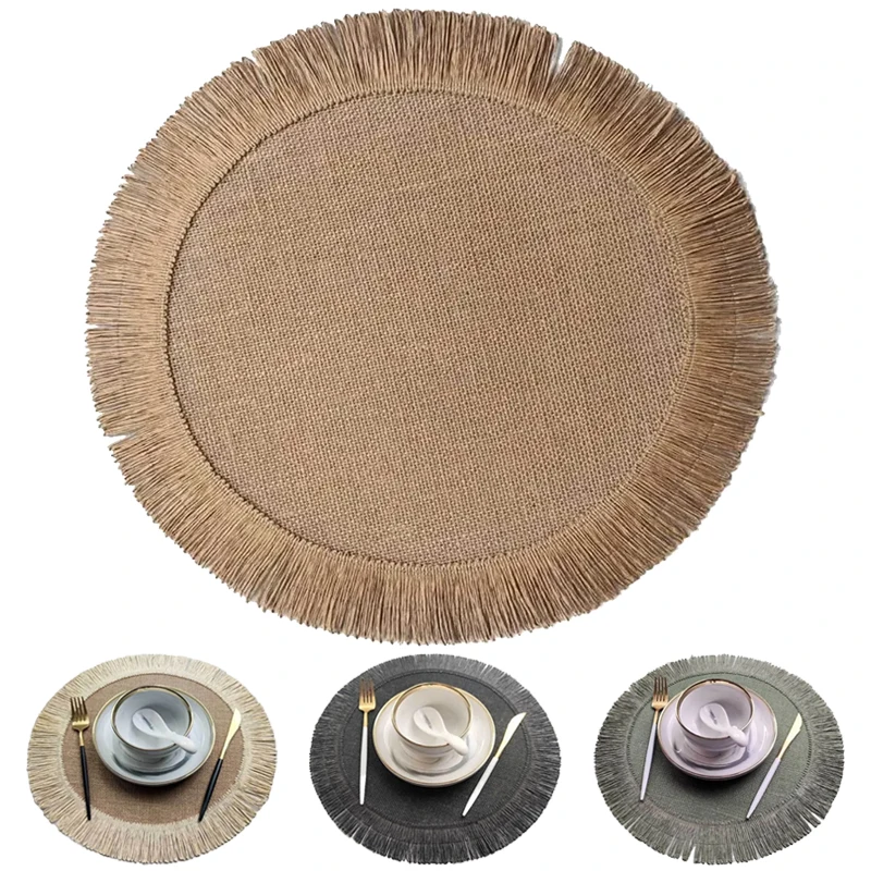 1PC Round Tassel Placemat Heat Resistant Mat Simple Jute Dining Table Mat Placemat for Wedding Homes Party Dining Table 38x38cm
1PC Round Tassel Placemat Heat Resistant Mat Simple Jute Dining Table Mat Placemat for Wedding Homes Party Dining Table 38x38cm