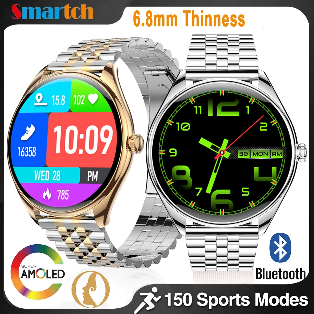 

Умные часы с AMOLED-экраном 1,43 дюйма для мужчин и женщин, умные часы с поддержкой звонков и мониторинга здоровья, с памятью 128 м, спортивные ультратонкие водонепроницаемые Смарт-часы для фитнеса
