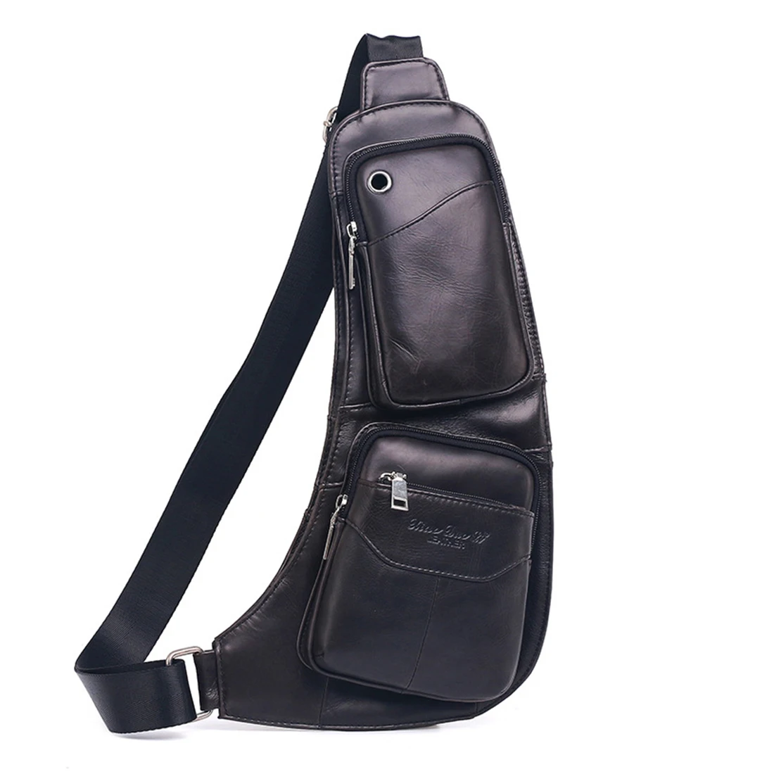 

Genuine Leather Men Sling Backpack Shoulder Cross body Bag Travel Rucksack Fashion Real Casual Cowhide Male Messenger Chest Bag