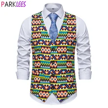 

Mens African Suit Vest 2022 Spring New Afruca Tribal Geometric Fashion Print Sleeveless Waistcoat Mens Hip Hop Dashiki Clothing