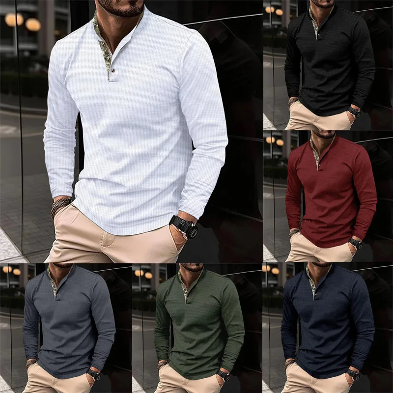 

Europe United States Men 2023 New Autumn Winter New Men's POLO Shirt Double-layer Standing Collar Long-sleeved Sports Polo Shirt