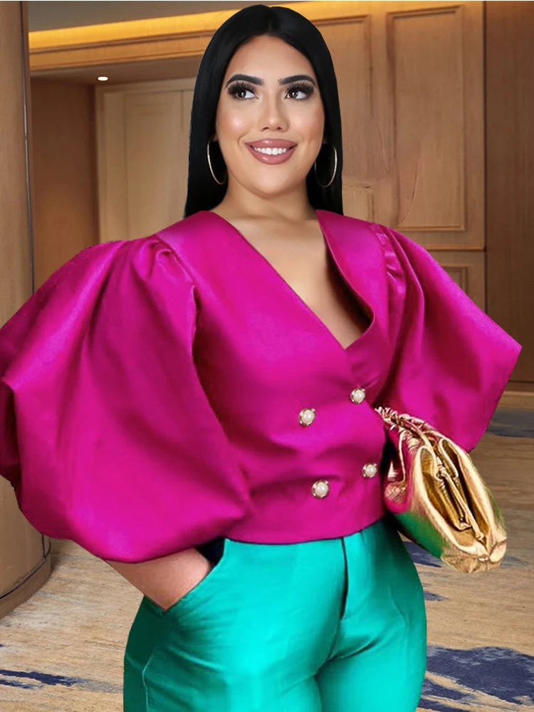 Rose Red Plus Size Tops for Women Sexy V Neck Button Up Long Lantern Sleeve Shirt Blouse Evening Birthday Party Blouses Spring
Rose Red Plus Size Tops for Women Sexy V Neck Button Up Long Lantern Sleeve Shirt Blouse Evening Birthday Party Blouses Spring