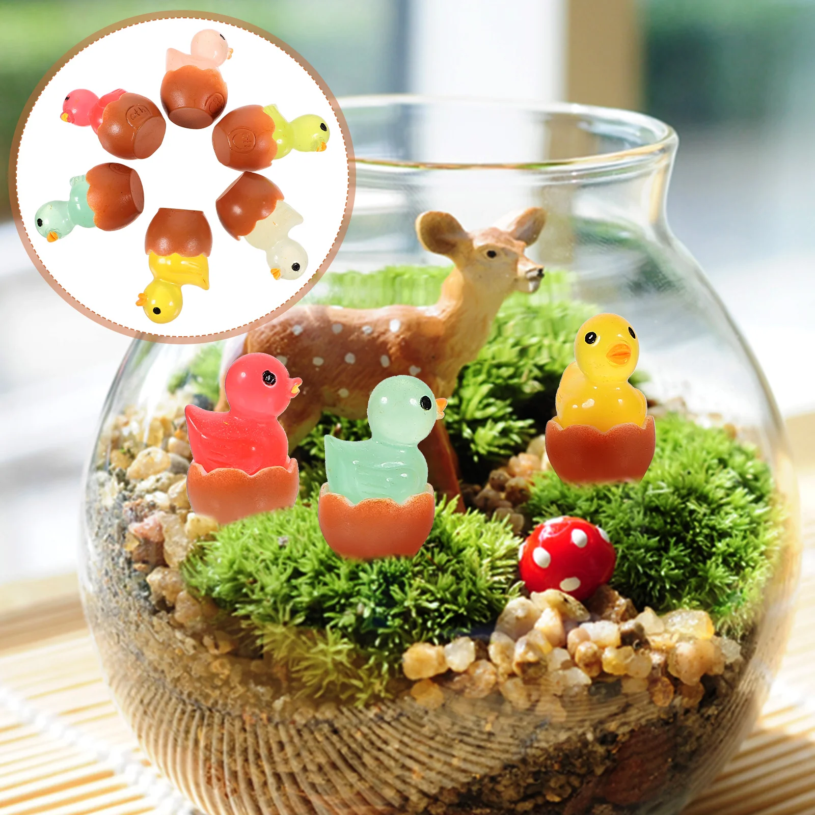 

Figurine Micro Landscape Glowing Small Miniature Statue Broken Shell Nightlight Chicken Micro Landscape Resin Decor