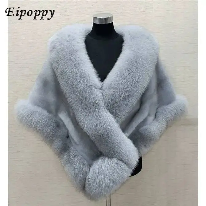 

Imitated Mink Fox Fur Imitation Fur Shawl Women's Cape Imitation Fur Coat plus-Sized Dress Shawl