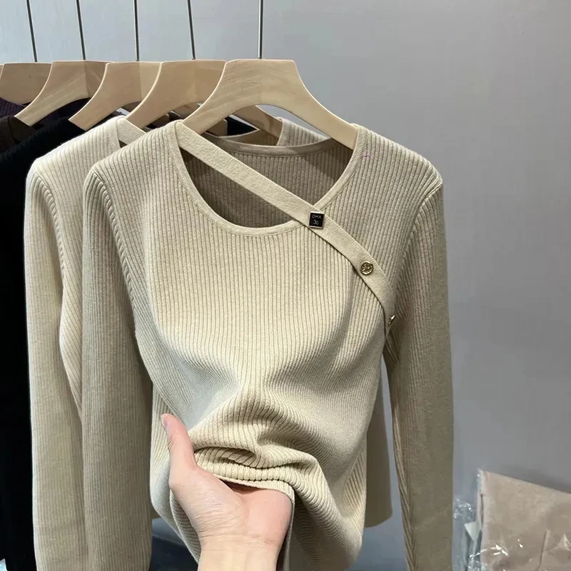 

Осень-зима 2023, женский джемпер, свитер, шикарные топы с длинным рукавом, модная необычная верхняя одежда, вязаные пуловеры, высокоэластичные женские пуловеры
