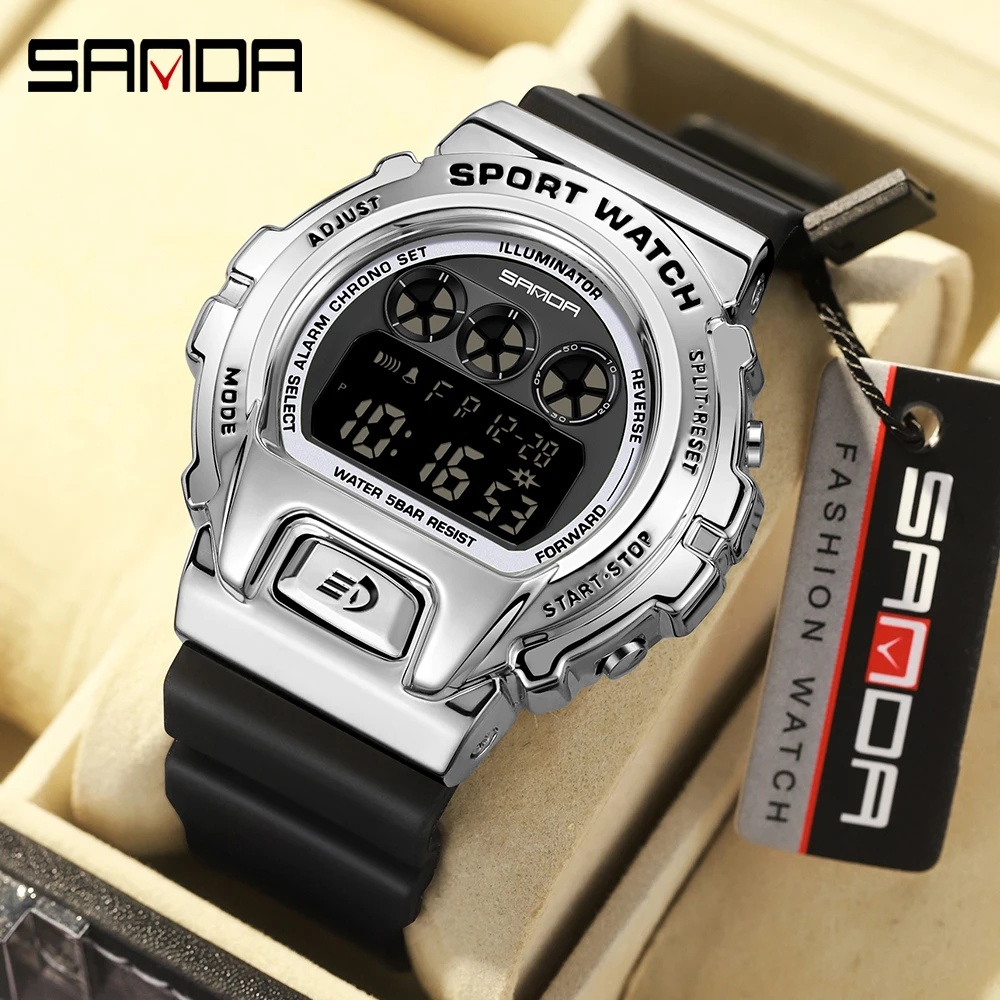 

Digital Watch Men Military Army Sport Chronograph Date Wristwatch TPU Band Week 50m Waterproof Male Electronic Clock SANDA 2127