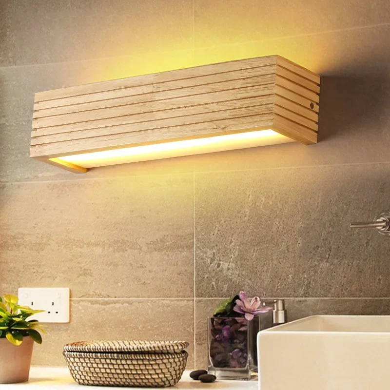 

Modern Led Indoor Wall Lamps Wooden Mirror Bathroom Light Vanity Lights Fixture Make Up Luminaire Japan Design Warm Home Decor