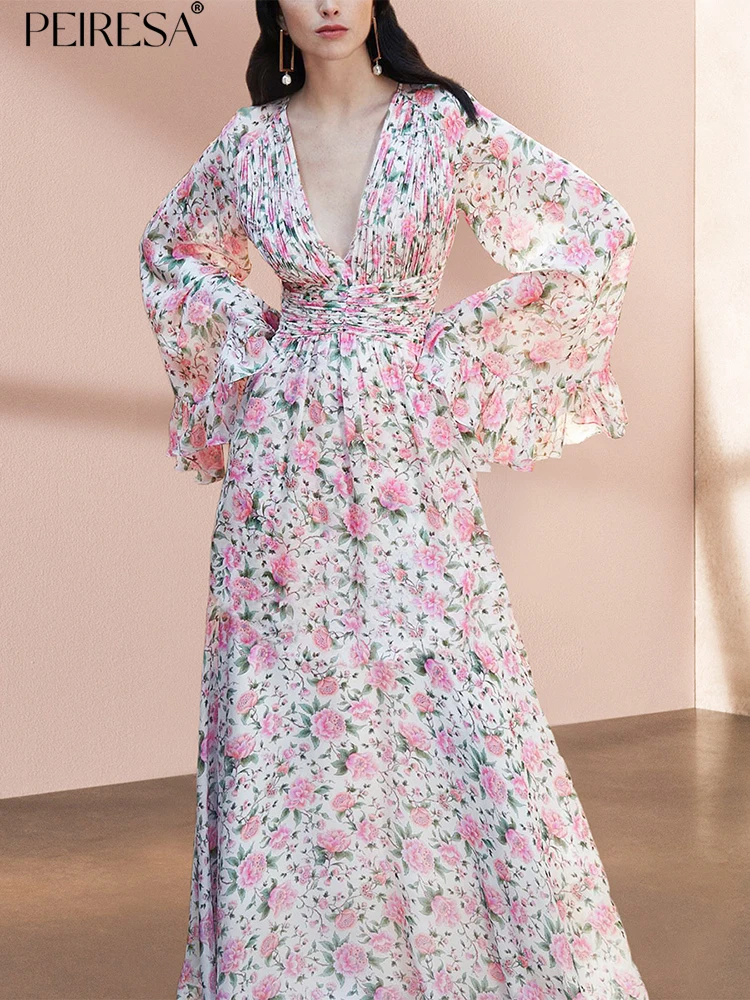 PEIRESA French Elegant Floral Print Maxi Dress Women Summer Pleated V Neck Flare Sleeve Slim Waist A Line Long Dresses Vestidos
PEIRESA French Elegant Floral Print Maxi Dress Women Summer Pleated V Neck Flare Sleeve Slim Waist A Line Long Dresses Vestidos