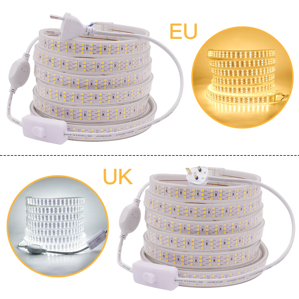 220V LED Strip With Switch Plug SMD2835 276Led/m High Brightness LED Lights Strip Outdoor Waterproof Lighting Flexible LED Tape
220V LED Strip With Switch Plug SMD2835 276Led/m High Brightness LED Lights Strip Outdoor Waterproof Lighting Flexible LED Tape