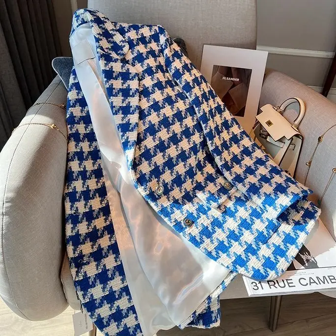 Women's Houndstooth Jacket Coat Spring Fashion New Blue Checker High Quality Small Suit Slim Fashion Top Trend Blazer Korean
Women's Houndstooth Jacket Coat Spring Fashion New Blue Checker High Quality Small Suit Slim Fashion Top Trend Blazer Korean