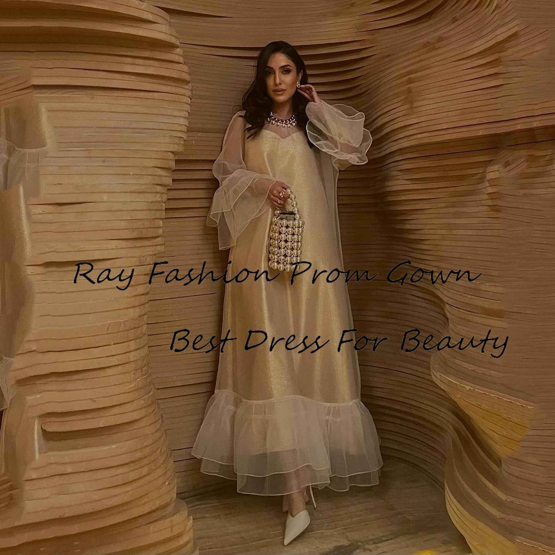 

Ray Fashion Elegant Vintage Champagne A Line Prom Dress Ruffle Customized Formal Occasion Evening Party Gowns For Women