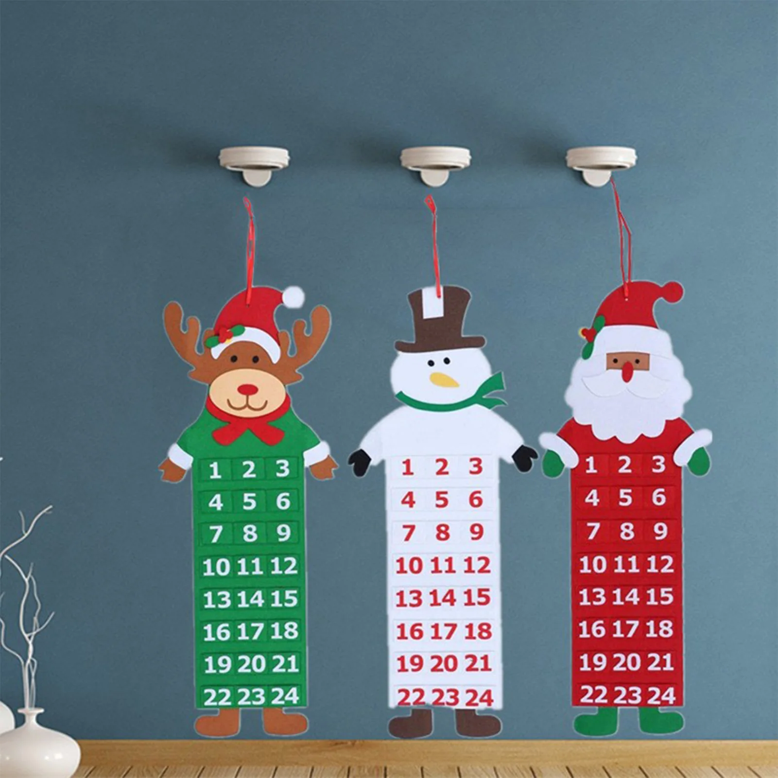 

Hanging Felt Christmas Countdown 2023 Christmas Advent Calendar Santa Claus Snowman Reindeer Calendar Pendant 24 Gift Bags