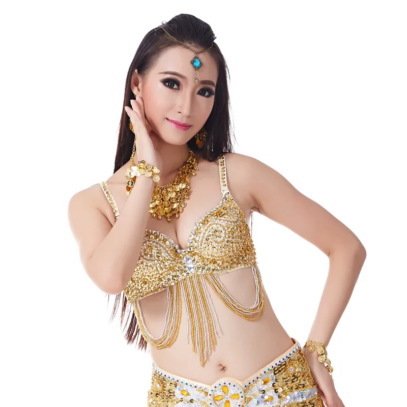 

Belly Dance Bra Garment Top Beautiful Back Dance Accessories Hand-Beaded Embroidered Tassels Colored Diamonds Stage Performance