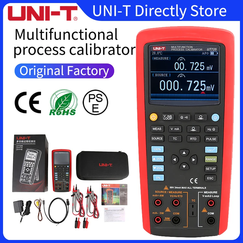 

UNI-T UT725 Handheld Multifunction Process Calibrator Voltage and Current Thermocouple Resistance Frequency Calibrator RTD