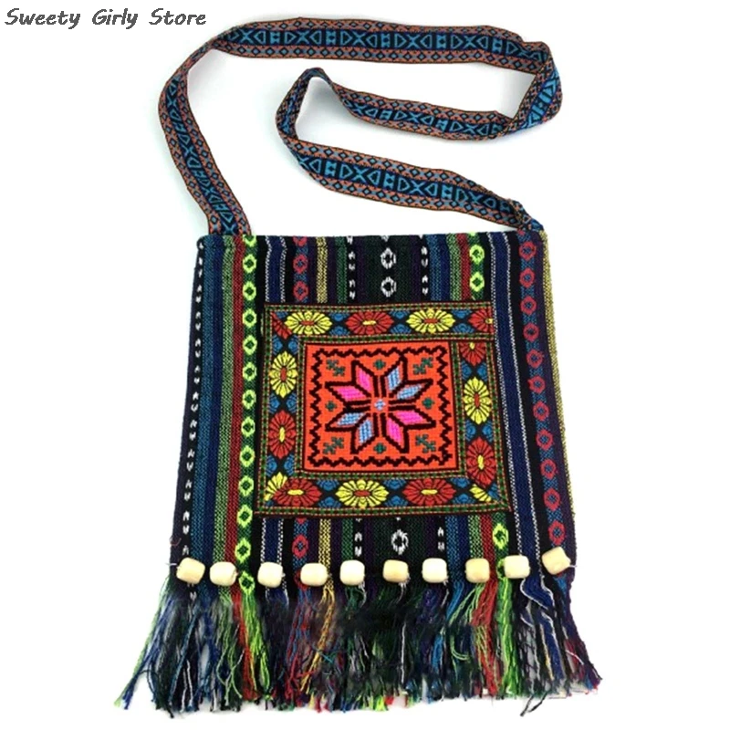 

Long Tassel Crossbody Bag Thailand Fashion Shoulder Bags Party Wedding Handbag for Women Vintage Tribal Embroidery Ethnic Purse