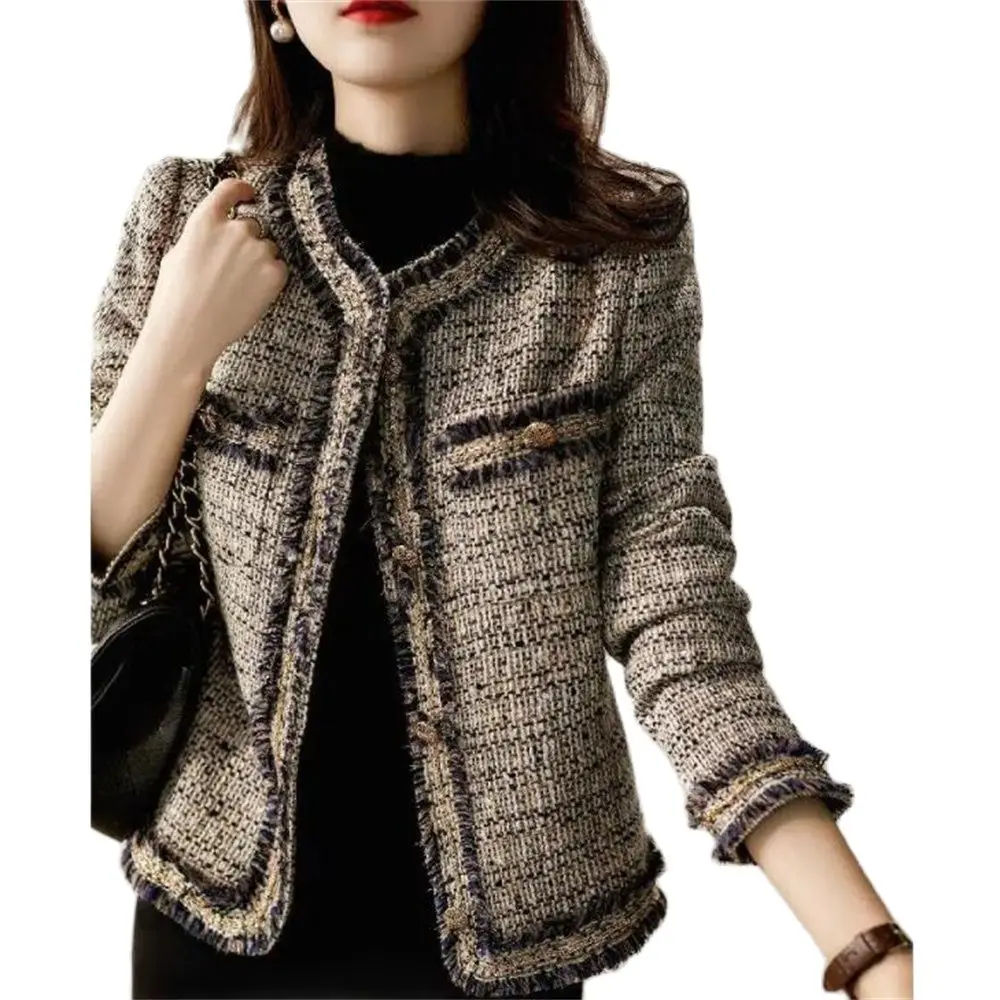 

Твидовая короткая куртка, Женская Осенняя верхняя одежда, Новая высококачественная Женская темпераментная куртка в стиле ретро с бахромой, женские пальто из смешанной шерсти на весну, 2XL