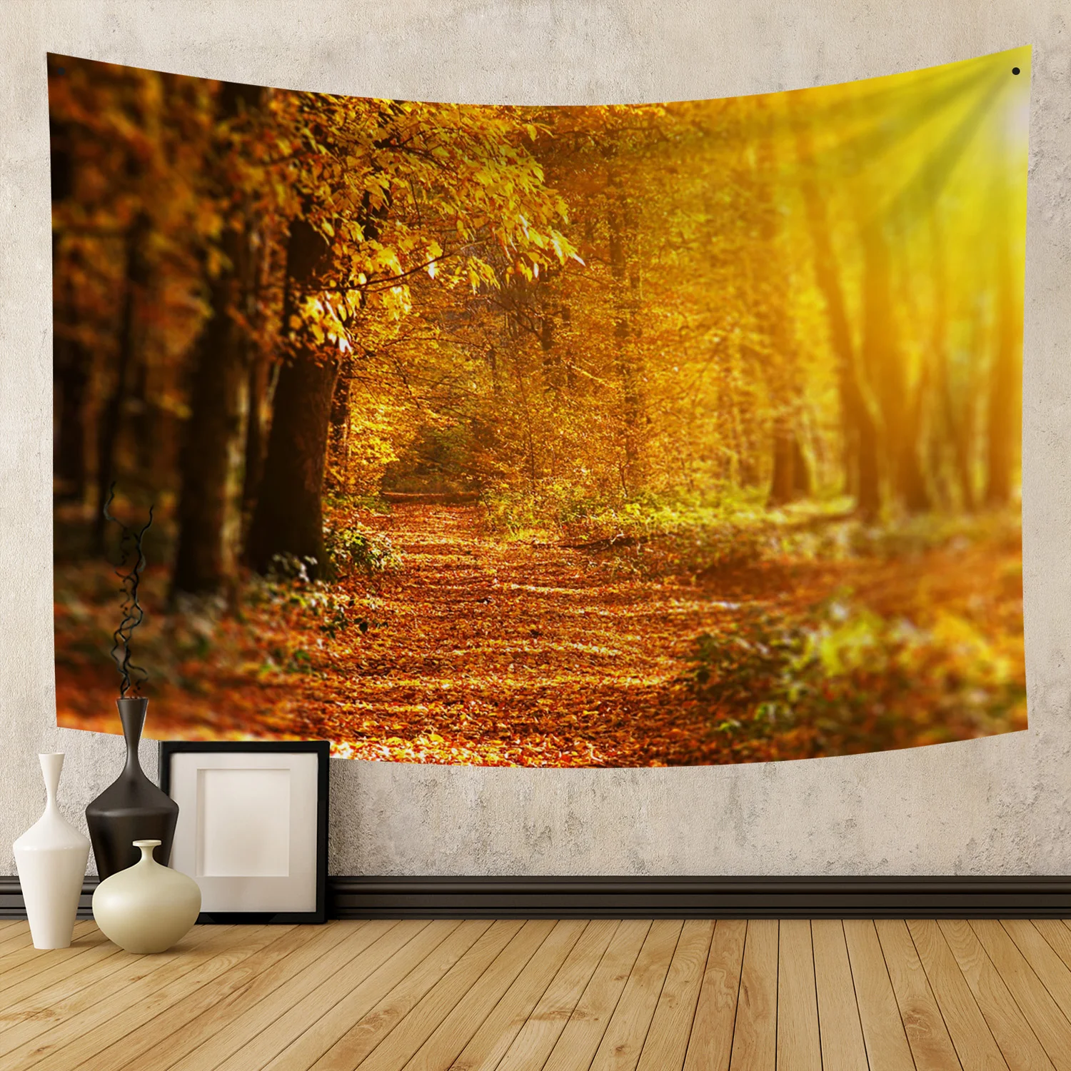 

Forest Pathway Mountain Tapestry The Sunset Autumn Fallen Leaves Hanging Art Nature Landscape Tapestry Decor Living Room Bedroom