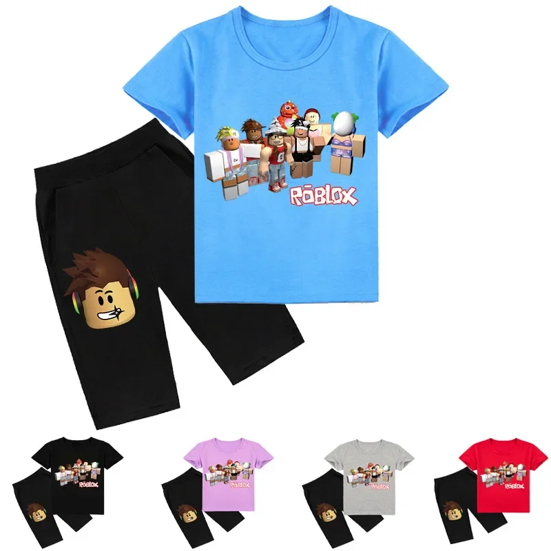 

Футболка с коротким рукавом и шорты ROBLOX для детей среднего и старшего возраста, комплект для мальчиков и девочек, детская одежда