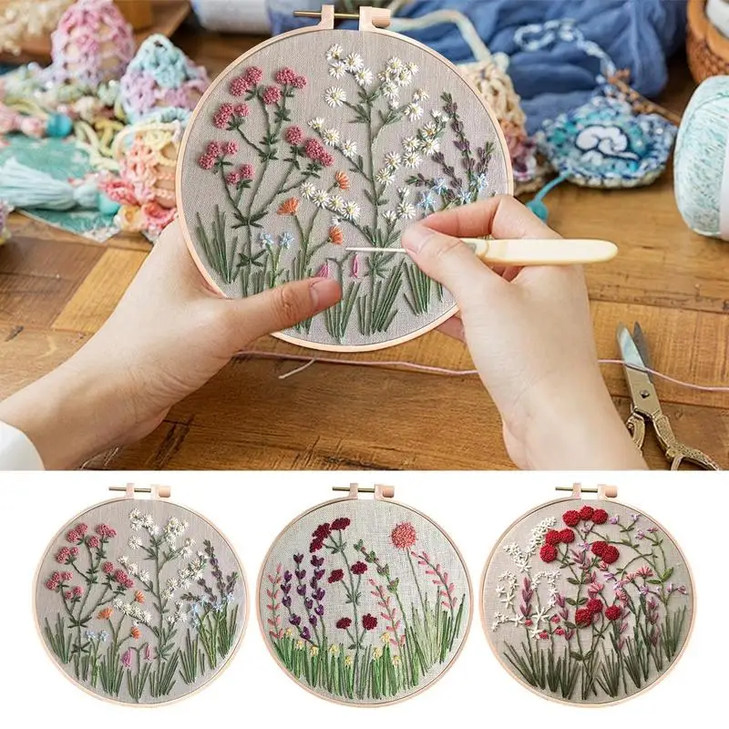 

Flower Embroidery Kit Embroidery Flower Craft Practice Kit DIY Art Crafting Tool with Detailed Instructions for Beginners girls