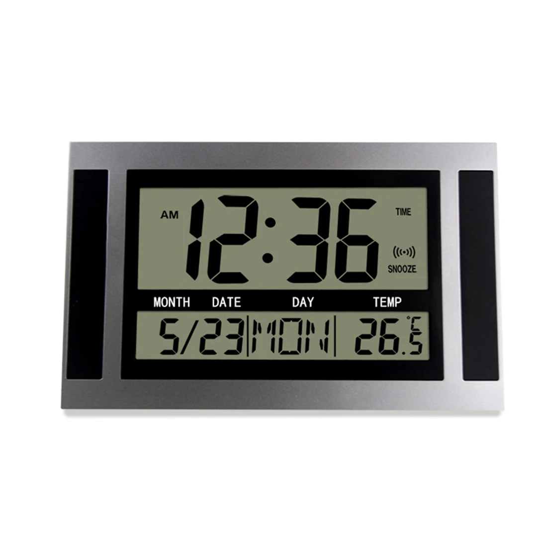 

Digital Wall Clock LCD Large Number Time Temperature Calendar Alarm Table Desk Clock Modern Design Office Home Silver