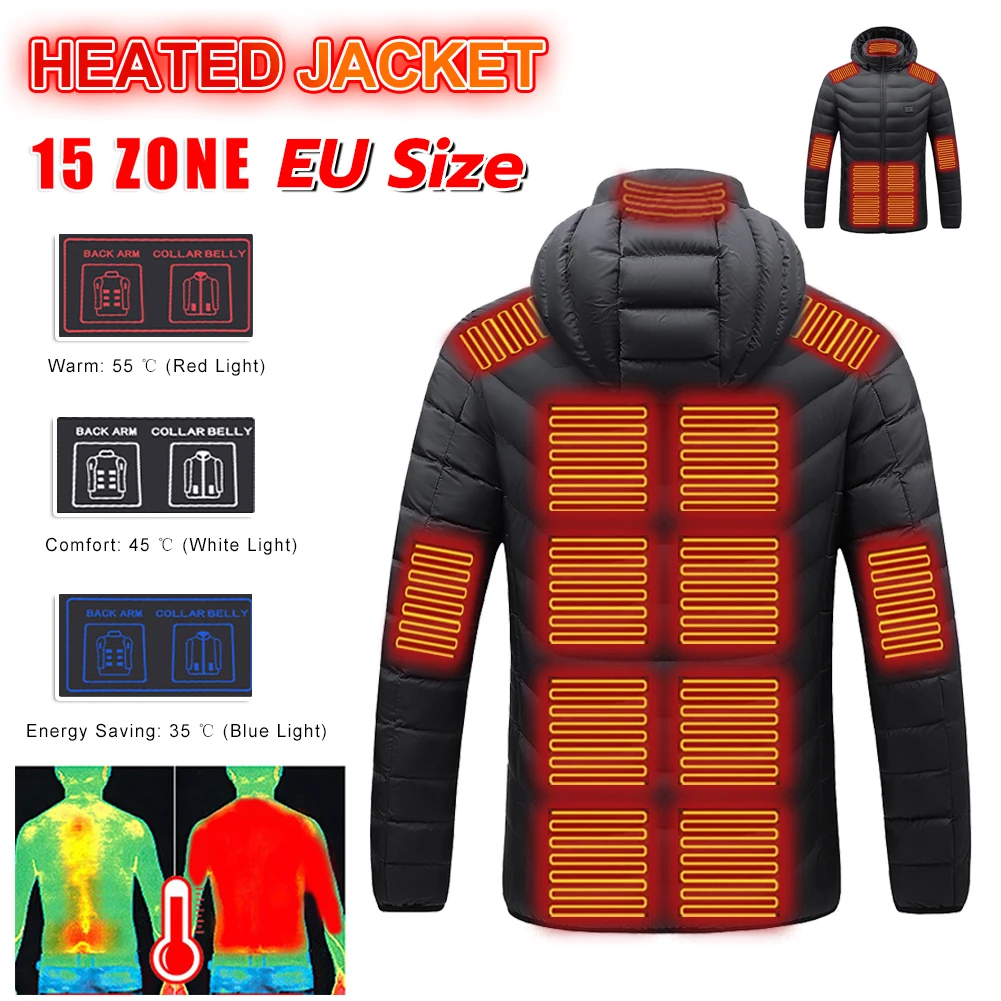 15 Areas Heating Jacket Winter Outdoor Adjustable Heated Coat USB Powered Thermal Coat For Winter Fishing Skiing Camping EU Size
15 Areas Heating Jacket Winter Outdoor Adjustable Heated Coat USB Powered Thermal Coat For Winter Fishing Skiing Camping EU Size