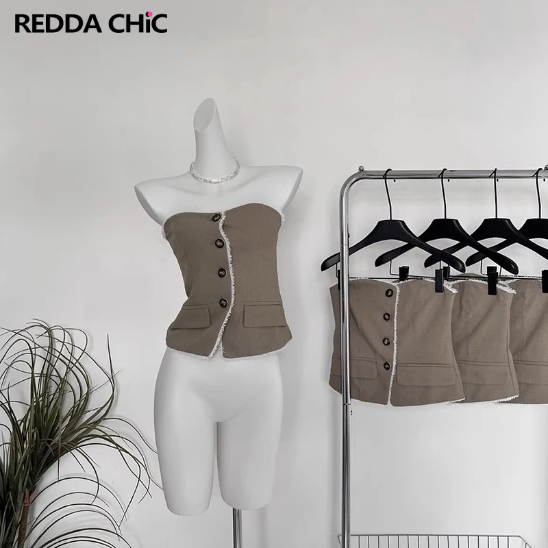 

REDDACHiC Hotties Sleeveless Women Suit Corset Top Single-breasted Bodycon Short Mini Bustier Undershirt Vintage Y2k Streetwear