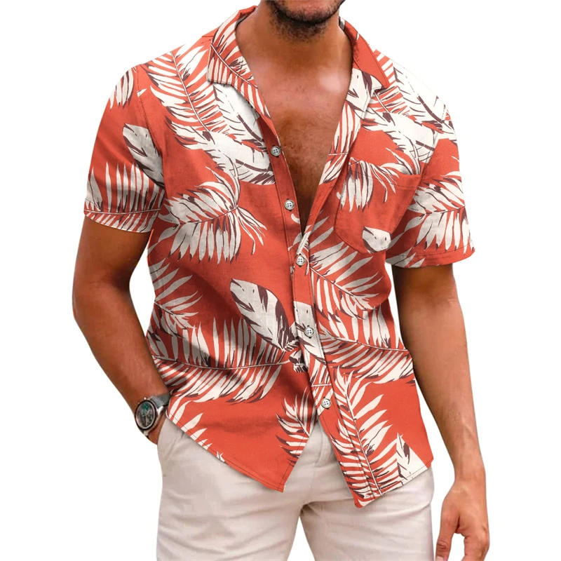 

Men's shirt pattern printed lapel summer striped short-sleeved Hawaiian daily vacation breathable casual and comfortable