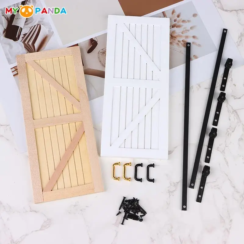 

1Set Dollhouse Miniature Sliding Door Barn Door Slides Kit Sliding Door Hanging Rail System Roller Track Furniture Model Toy