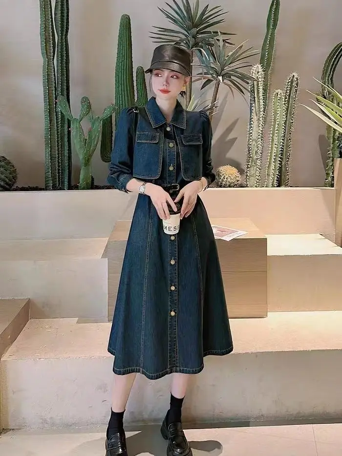 Spring and Autumn New Women's POLO Neck Denim Dress Loose Commuter Casual Spliced A-line Skirt
Spring and Autumn New Women's POLO Neck Denim Dress Loose Commuter Casual Spliced A-line Skirt