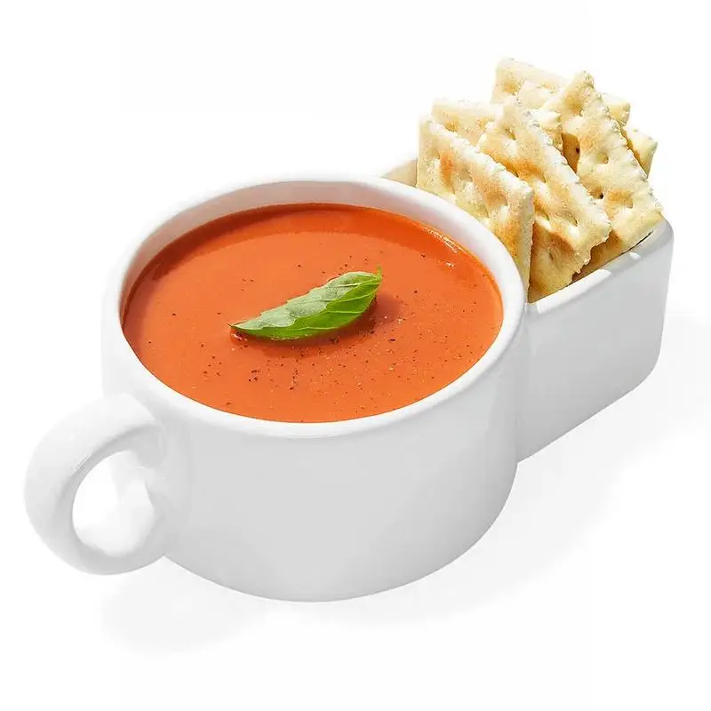 

Soup And Cracker Bowl Ceramic 2-in-1 Soup And Crackers Cereal Bowl Portable Kitchen Gadgets Veggie Snack & Dip Cup Coffee Cups