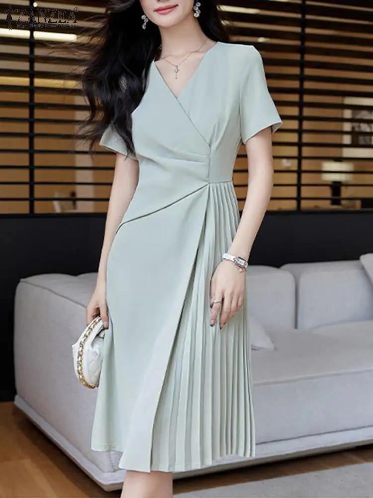 ZANZEA Solid Color Short Sleeve Midi Dress Pleated V Neck Korean Fashion 2024 Summer Party Dresses Draped Women Elegant Vestidos
ZANZEA Solid Color Short Sleeve Midi Dress Pleated V Neck Korean Fashion 2024 Summer Party Dresses Draped Women Elegant Vestidos