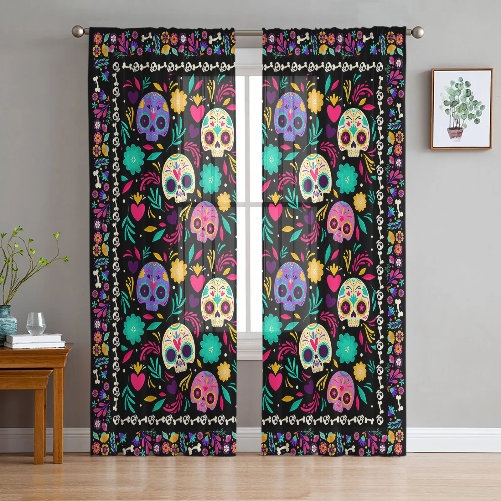 Geometric Skull Flower Tulle Curtains for Living Room Sheer Curtain for Bedroom Kitchen Blinds Voile Curtains
Geometric Skull Flower Tulle Curtains for Living Room Sheer Curtain for Bedroom Kitchen Blinds Voile Curtains