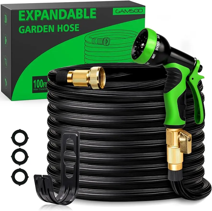 

50ft Expandable Garden Hose Lightweight Gardening Flexible Hose Pipe Solid Brass Fittings 2.2X Expanding Flexible Latex Water