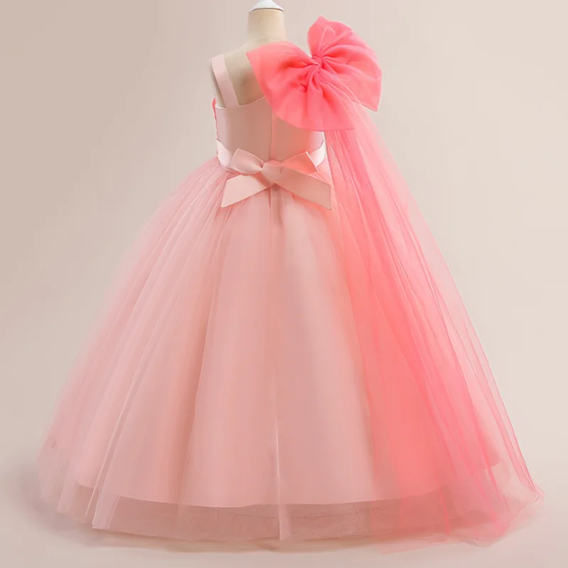 

Children's Wedding Dress Sleeveless Mesh Fluffy Long Dress Girl's Birthday Big Bow School Graduation Ceremony Evening Dress