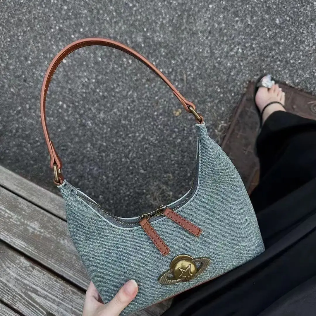 

Винтажная джинсовая сумка JIAERDI для женщин, Дамская Ретро сумка на молнии в стиле High Street, шикарная Сумочка на плечо Y2k, модная повседневная дамская сумочка