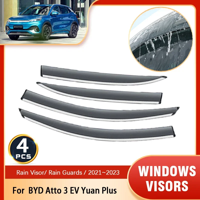 

Оконный козырек от дождя для BYD Atto 3 EV Yuan Plus 2021 ~ 2023 Автомобильные дефлекторы лобовое стекло от дождя навес для бровей аксессуары для отделки