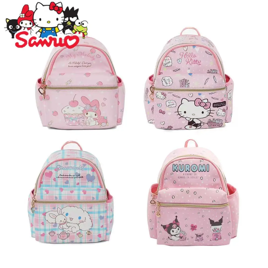 

MINISO Melody Kuromi Hello Kitty Cinnamoroll Pochacco Kids Bag Nylon Cartoon Kulomi Cute KT Girls Out Light Backpack 24x20x15cm