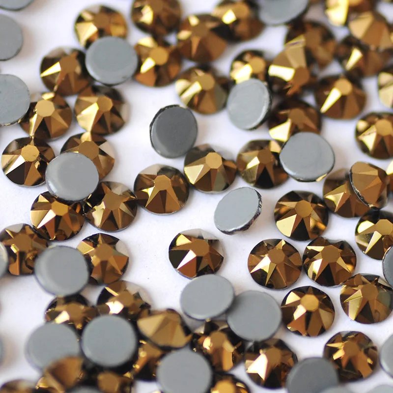 

Gold Hematite Hot Fix Rhinestones Aurum Iron On Crystals Glass Stones for Clothes Wedding Garment Decoration