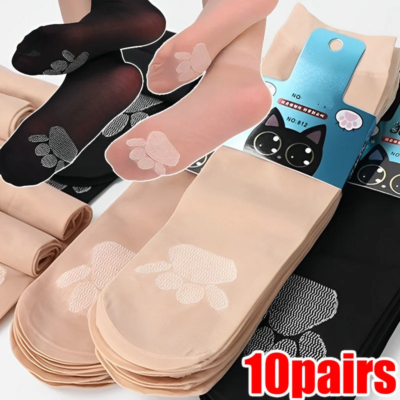 

10/1Pairs Summer Women Soft Cat Claw Socks Thin Silk Sock Non-Slip Bottom Splice Fashion Transparent Ladies Breathable Sox