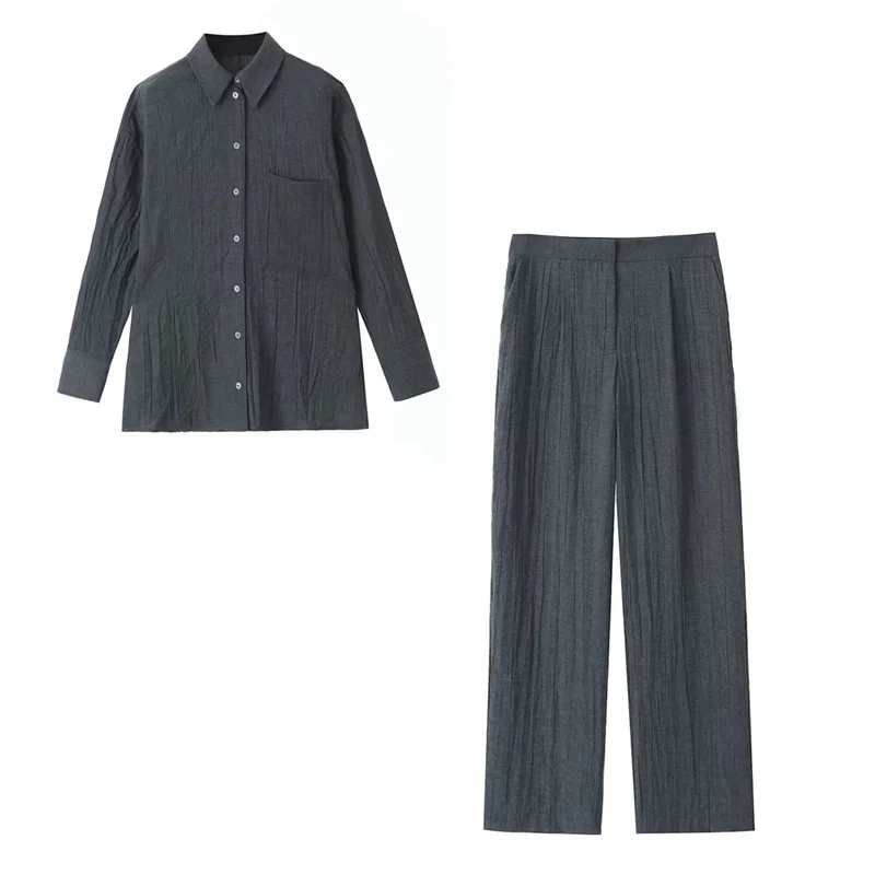 TRAF Gray Women's Minimalist Suits Fashion High Waist Front Pleats Long Pants Casual Pockets Straight Leg Trousers+Button Shirts
TRAF Gray Women's Minimalist Suits Fashion High Waist Front Pleats Long Pants Casual Pockets Straight Leg Trousers+Button Shirts